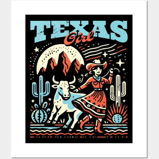 Vintage Texas Girl // Proud Texan Born and Raised // Texas Cowgirl Bright Posters and Art